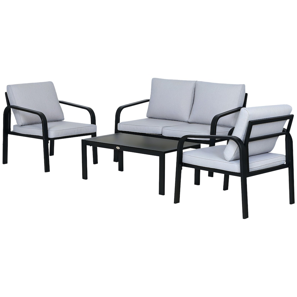 image 1 of Outsunny 4pcs Garden Sectional Loveseat Chairs Table Furniture w/ Cushion, Black