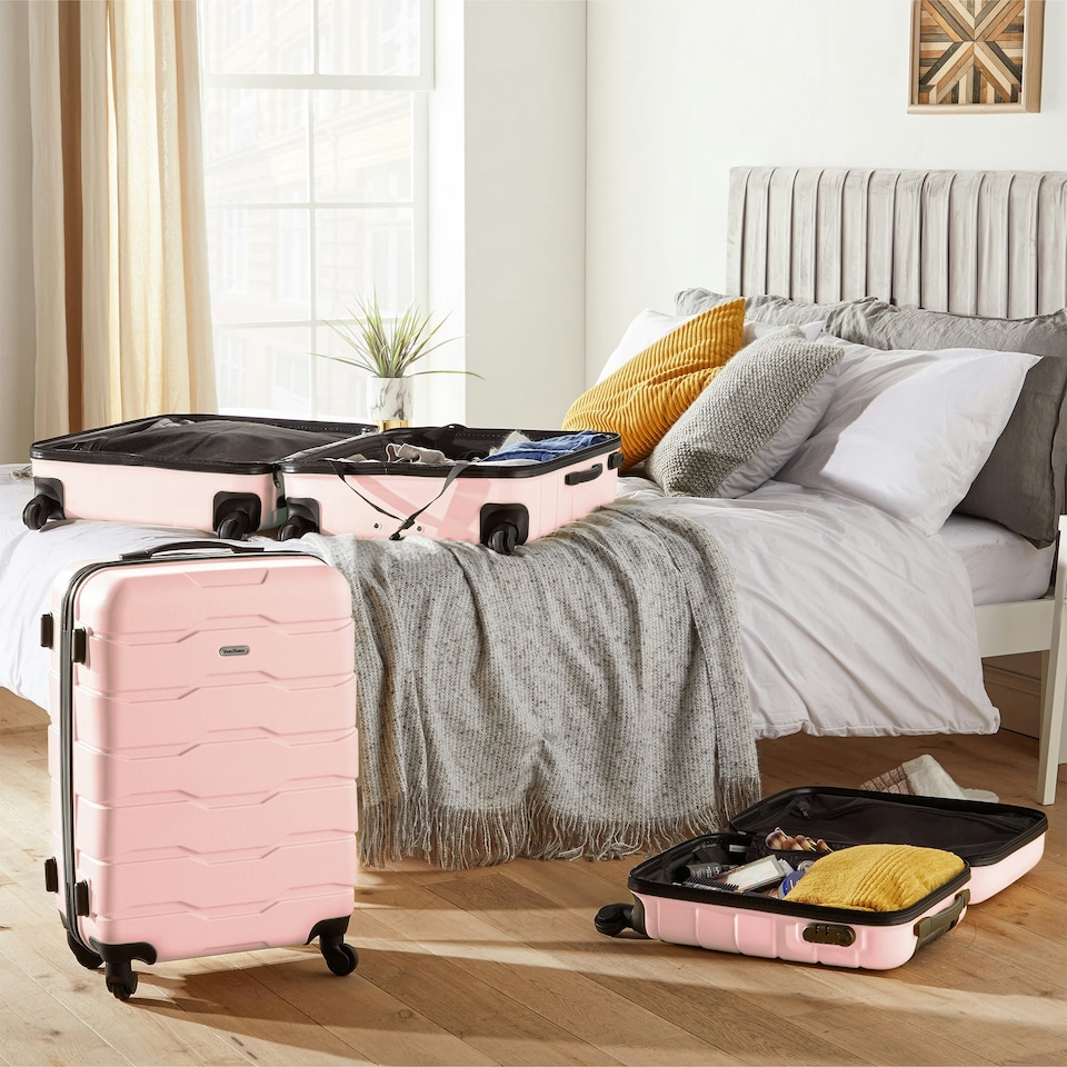 image 1 of VonHaus 3pc Pink Luggage Set, 360° Silent Spinner Wheels Pink