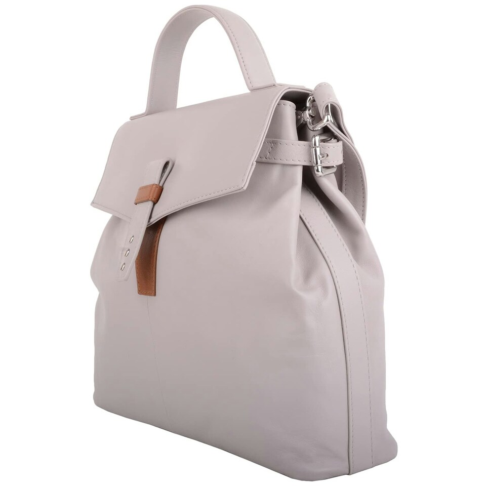 image 1 of Premium Soft Genuine Leather Top Handle Cross Body Shoulder Handbag Cream | Ivory/Tan