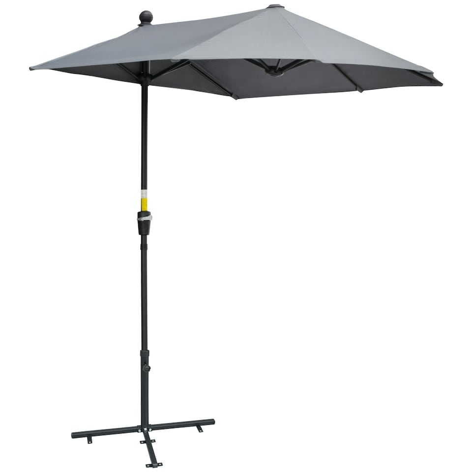 image 1 of Outsunny 2m Half Garden Parasol Market Umbrella w/ Crank Handle, Base Dark Grey