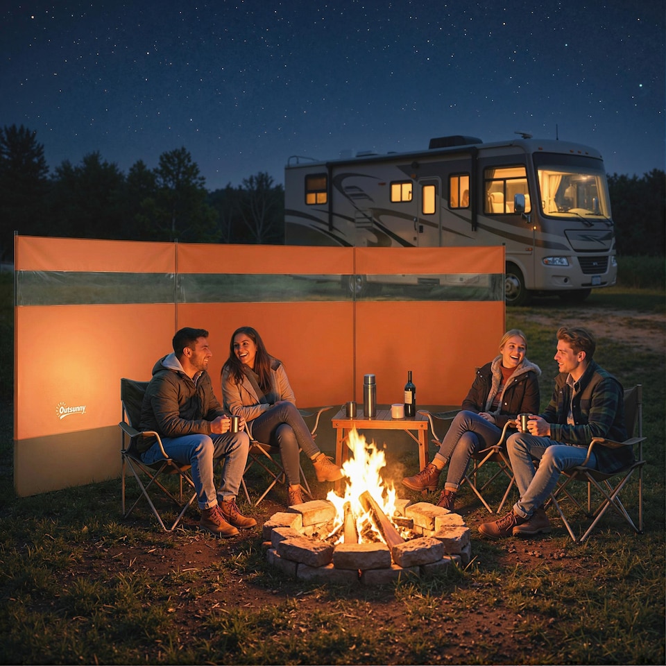 image 1 of Outsunny Camping Windbreaks with Clear Windows and Carry Bag | Orange | Orange | 440 x 140 cm