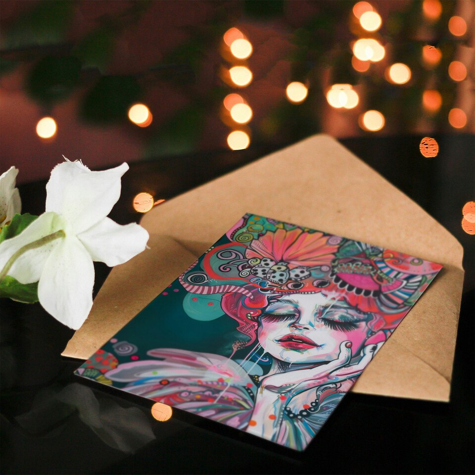 image 1 of Woman Fashion Mad Hatter Colourful Design Her Birthday Card
