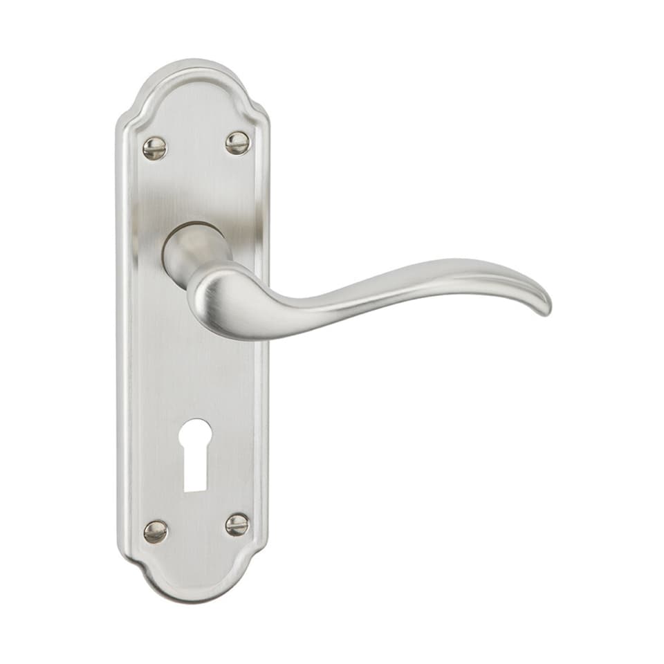 image 1 of Lisbon Metal Lever Latch Door Handles Set Rose Internal & External | Silver | Satin Nickel Keyhole | Set of 4
