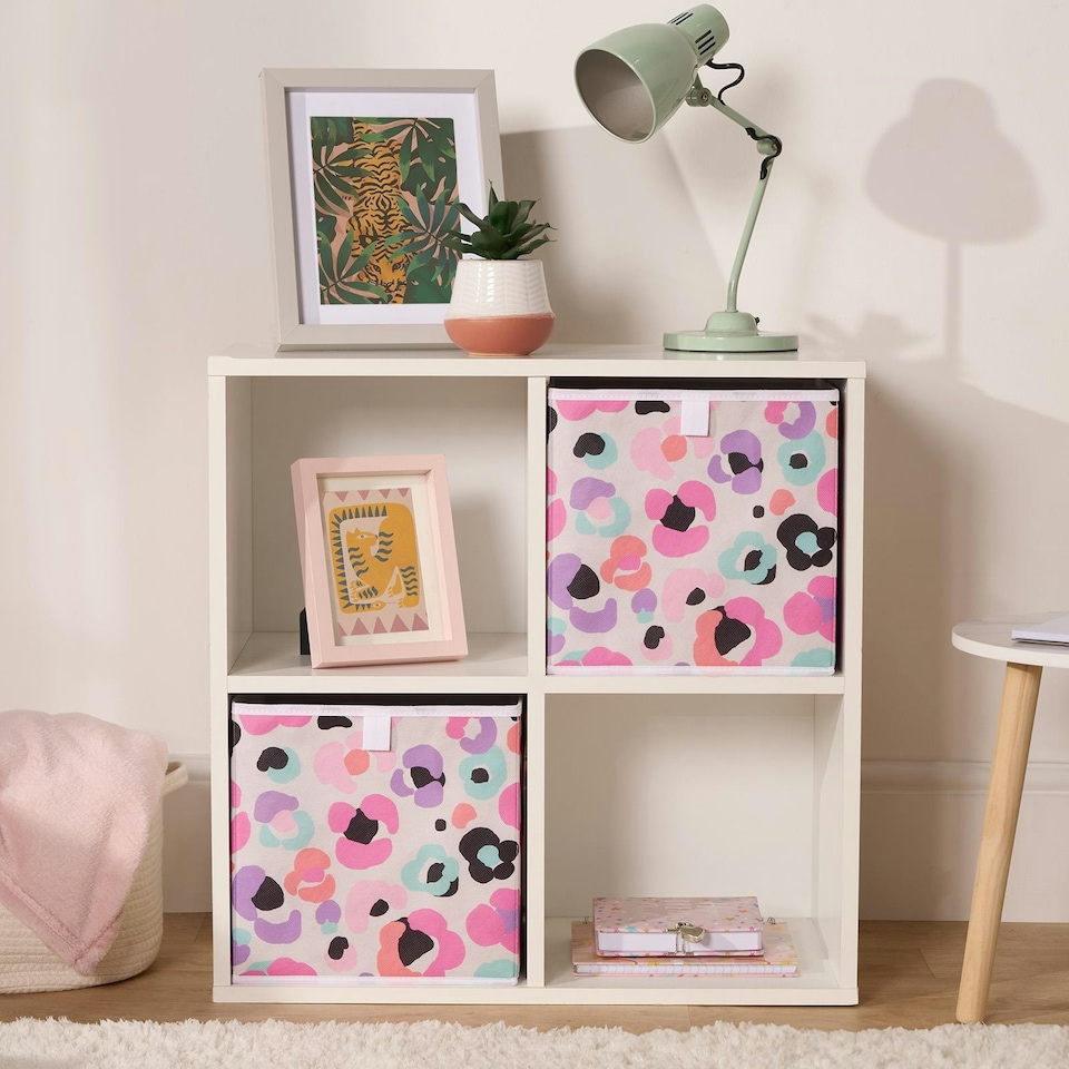 image 1 of OHS 4 Pack Folding Storage Leopard Print Cubes Space Saving Home Bedroom Clothes Toy Organiser Multi