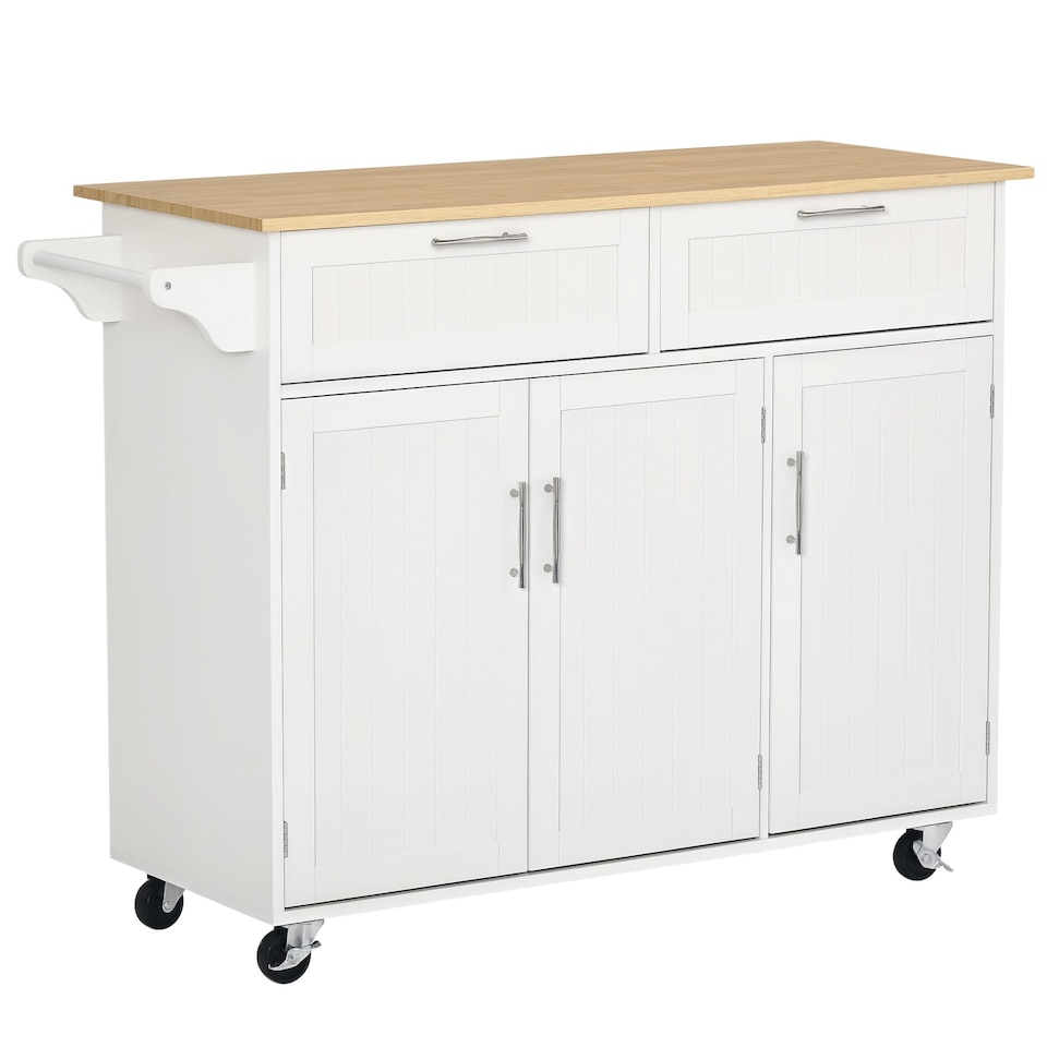 image 1 of HOMCOM Kitchen Island Utility Cart, with 2 Storage Drawers & Cabinets for Dining Room, White