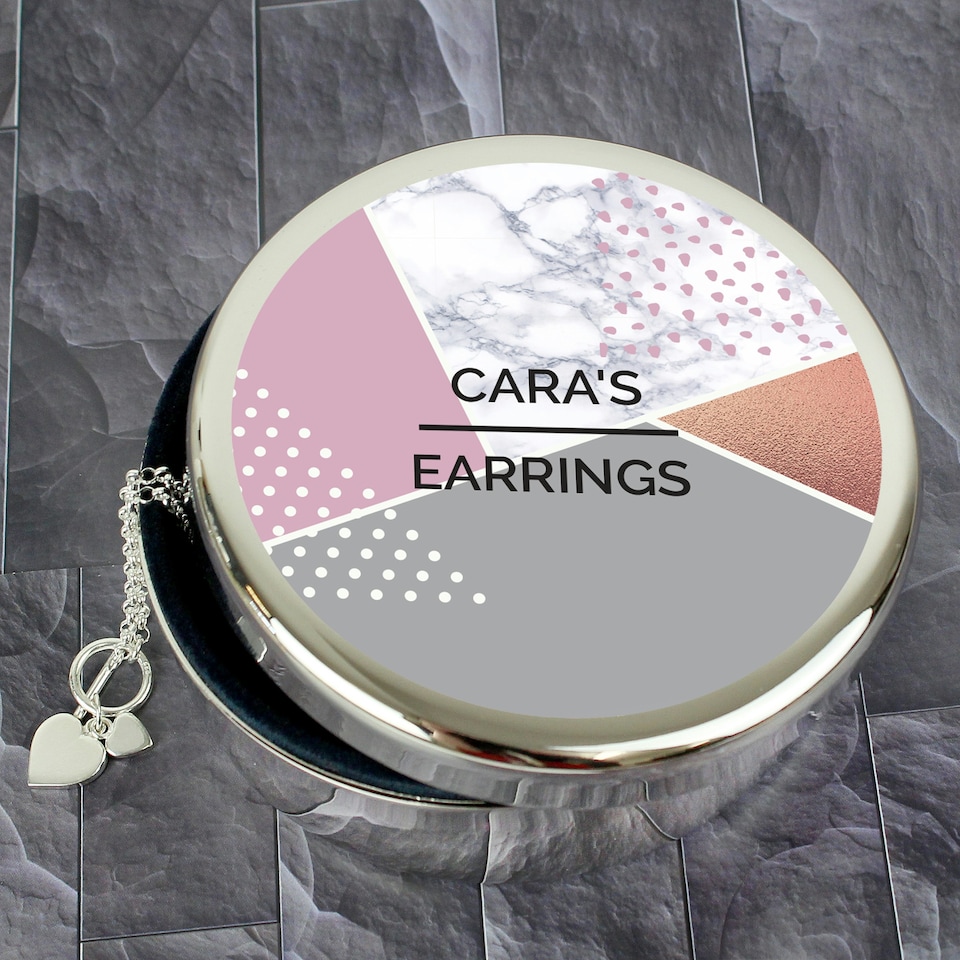 image 1 of Personalised Geometric Round Trinket Box