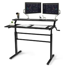 COSTWAY 2-Tier Standing Computer Desk Sit to Stand Black Black