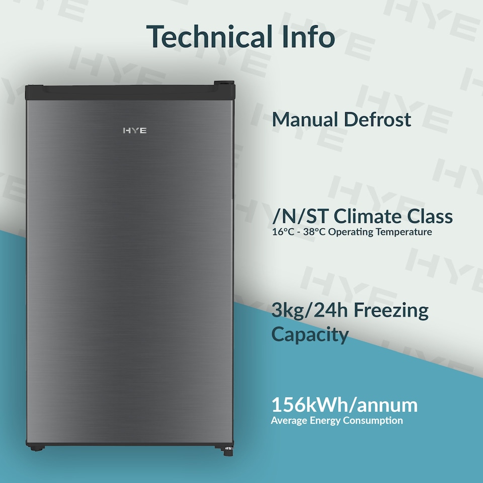 image 1 of HYE Under Counter Freezer 60 Litre Freestanding 48cm Reversible Door - Silver - RF01UCFR60S01