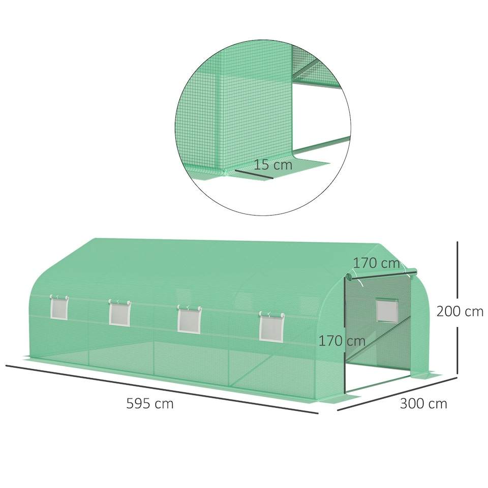 image 1 of Outsunny 6 x 3M Walk in Polytunnel Greenhouse Large Outdoor Grow House w/ Door