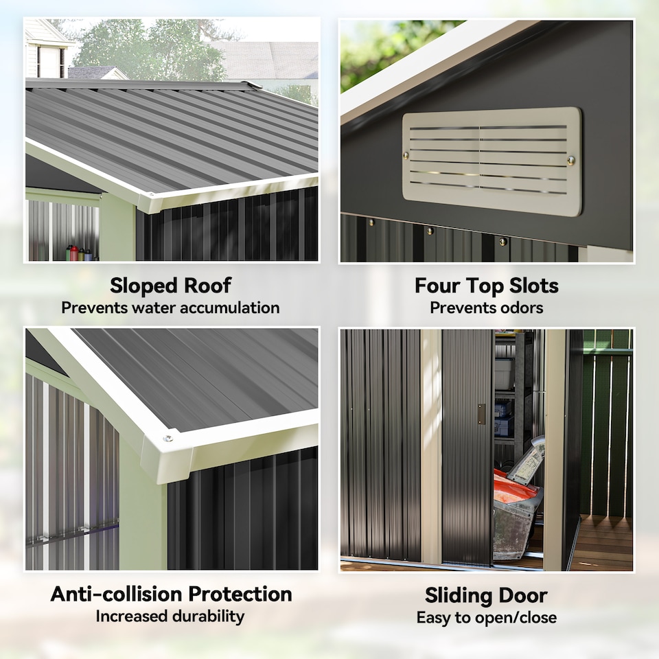 image 1 of Outsunny 5ft x 4.3ft Outdoor Metal Storage Shed with Sliding Door Sloped Roof