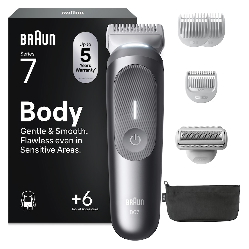 image 1 of Braun Body Groomer Series 7, +6 Grooming Tools, Trim & Shave, Waterproof, BG7550, Grey