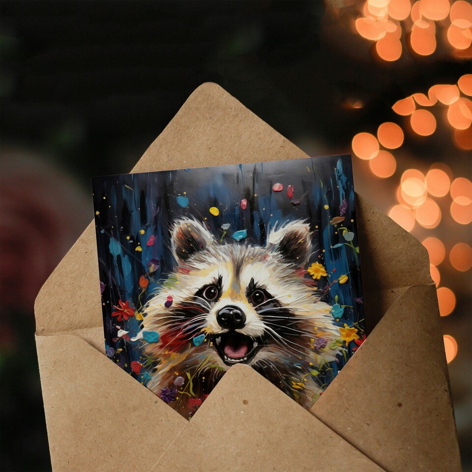 image 1 of Happy Birthday Playful Raccoon in Wildflower Meadow Birthday Card