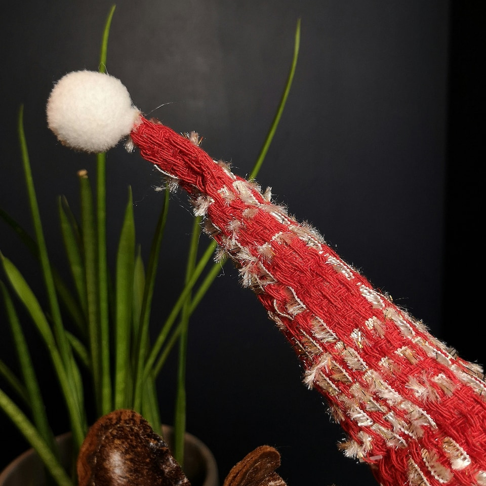 image 1 of 38cm Plush Reindeer Christmas Decoration with Hat and Scarf in Red