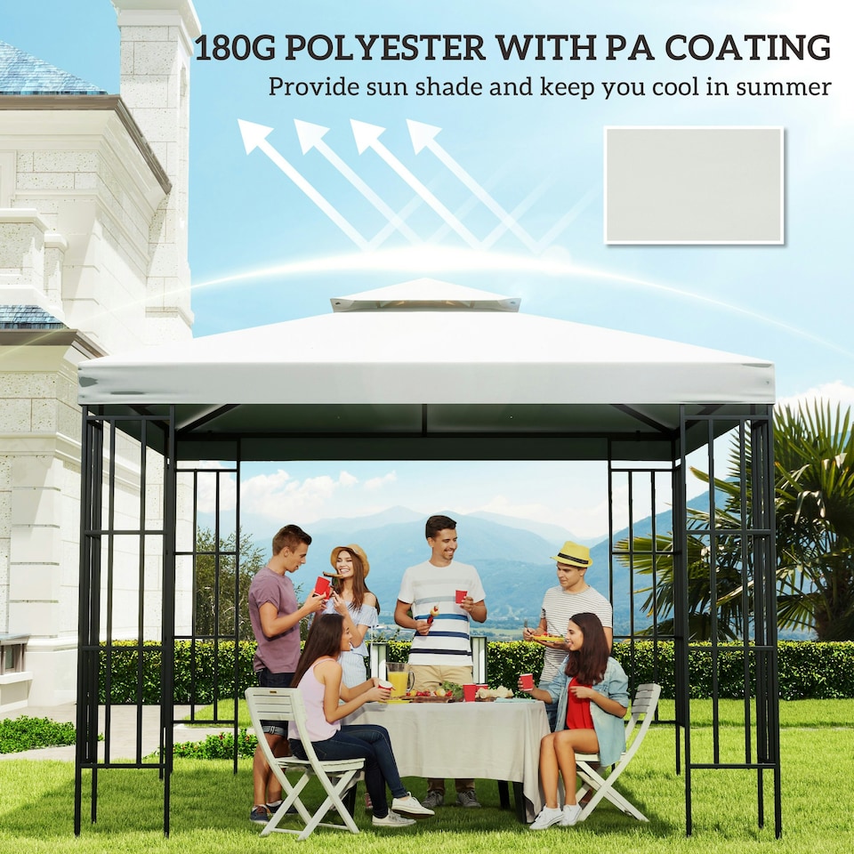 image 1 of Outsunny 3(m) 2 Tier Garden Gazebo Top Cover Replacement Canopy Roof Cream White