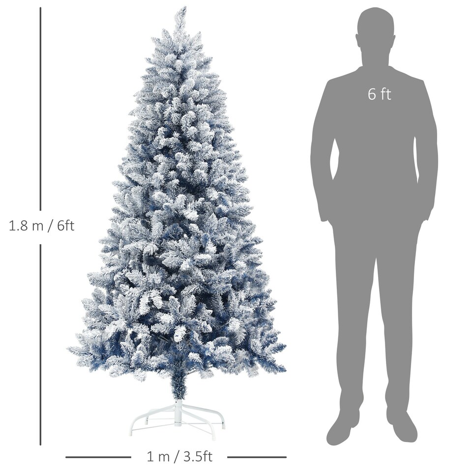 image 1 of HOMCOM 6 Foot Artificial Blue Snow Flocked Christmas Tree with Hinged Branches