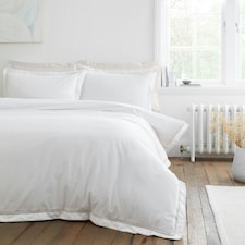 Bianca Oxford Lace Trim 200 Thread Count Cotton Duvet Cover Set White White | King