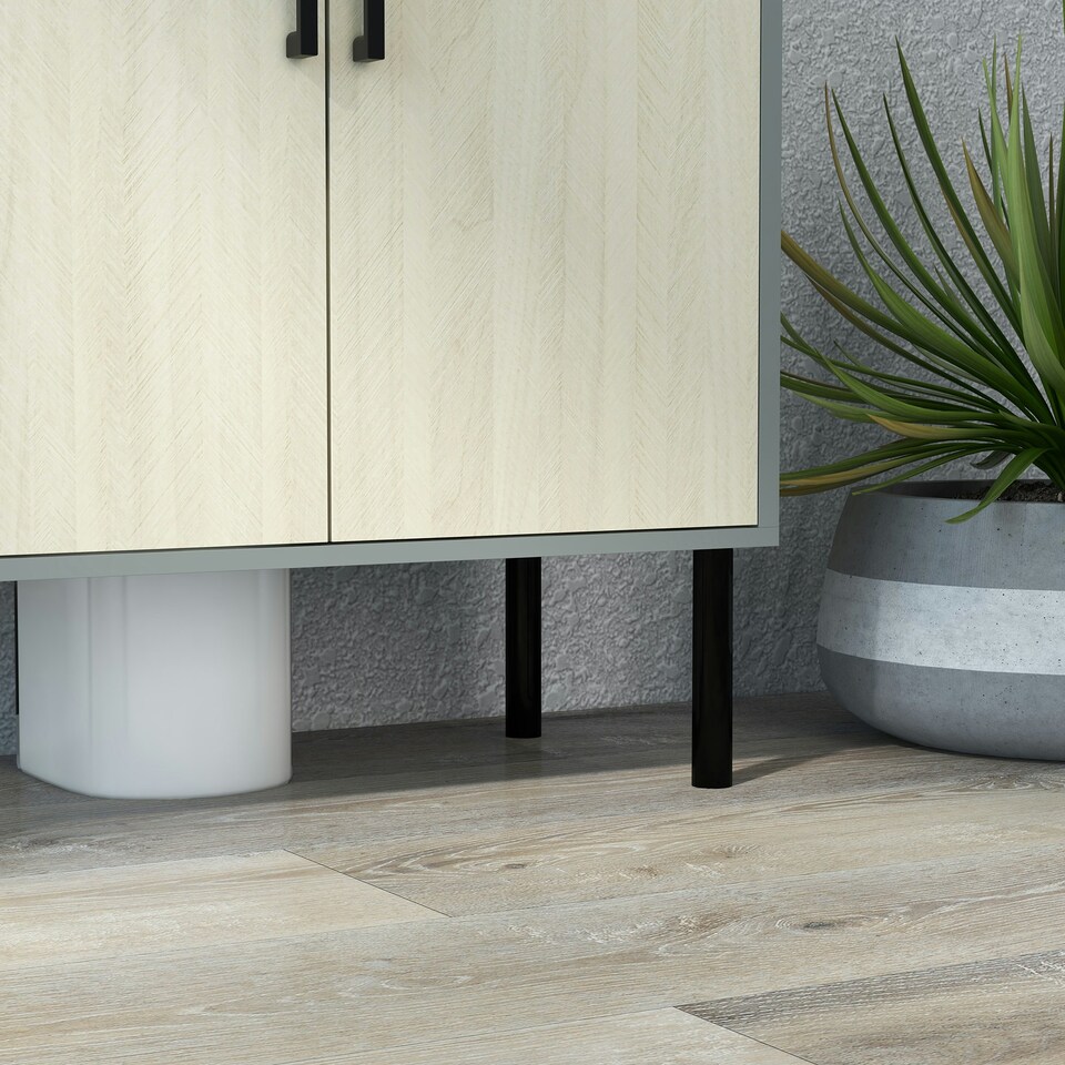 image 1 of kleankin Bathroom Sink Cabinet, Under Sink Basin Storage Cupboard with Shelf Yellow | Natural wood finish