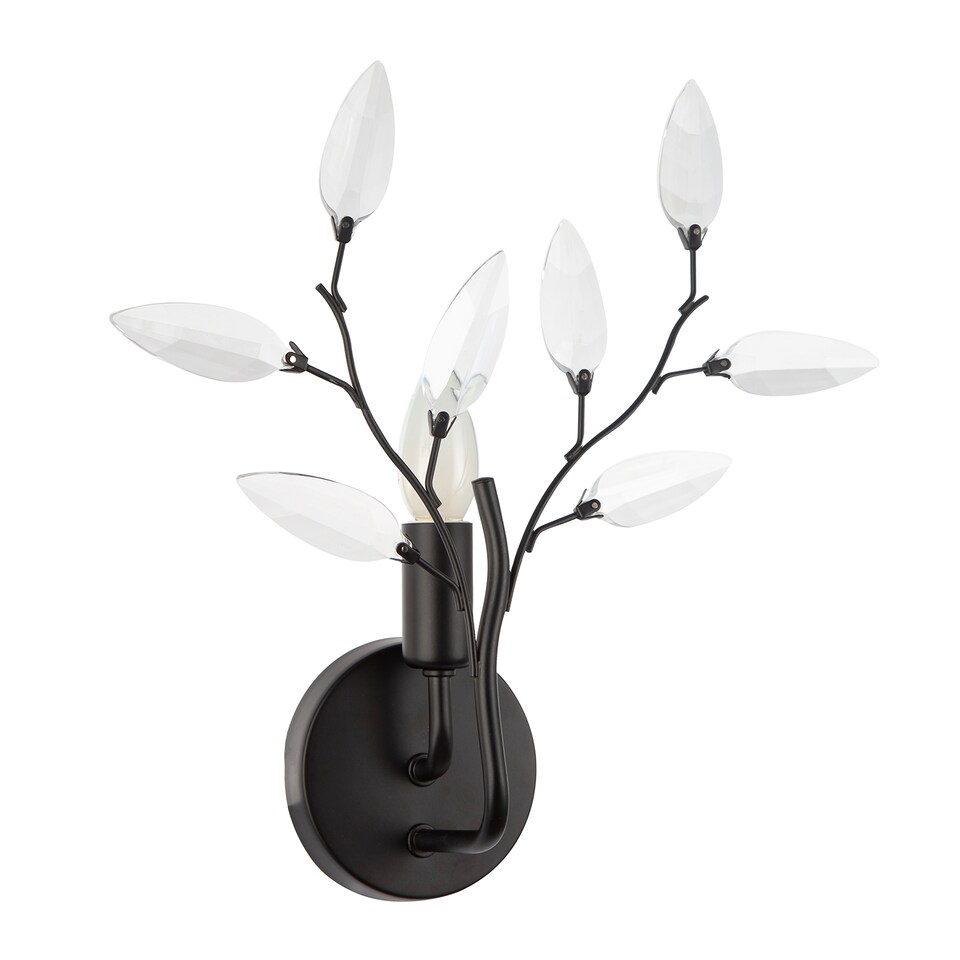 image 1 of Modern Birch Matte Black Wall Lighting Fixture with Transparent Acrylic Leaves | Black