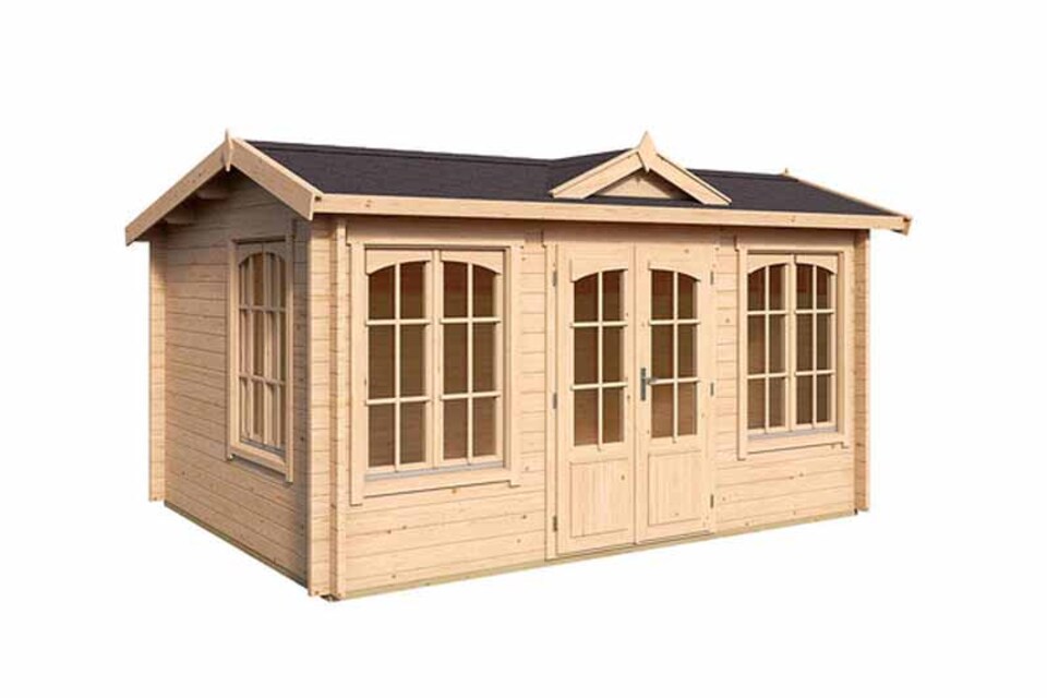 image 1 of Windsor 44-Log Cabin, Wooden Garden Room, Timber Summerhouse, Home Office - L440 x W340.8 x H239.4 cm | Brown