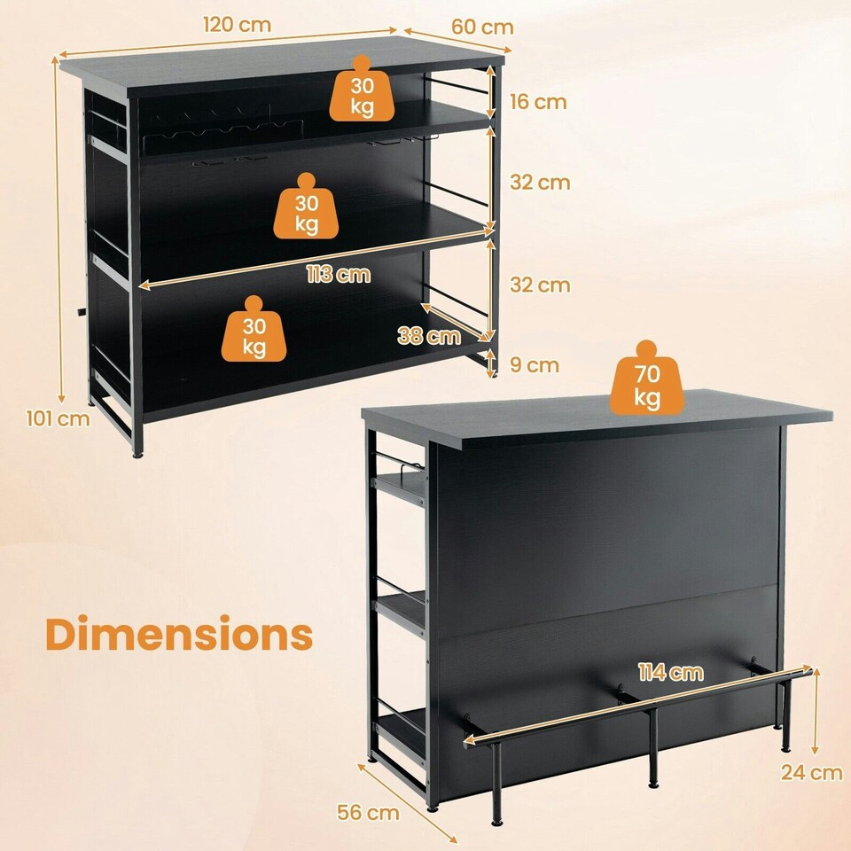 image 1 of COSTWAY Industrial Wine Bar Cabinet Kitchen Storage Sideboard Black Black