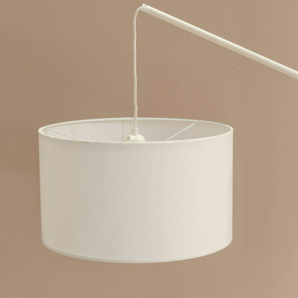 image 1 of ValueLights Adrianna Wooden Hanging Floor Lamp with White Drum Lamp Shade and LED Bulb