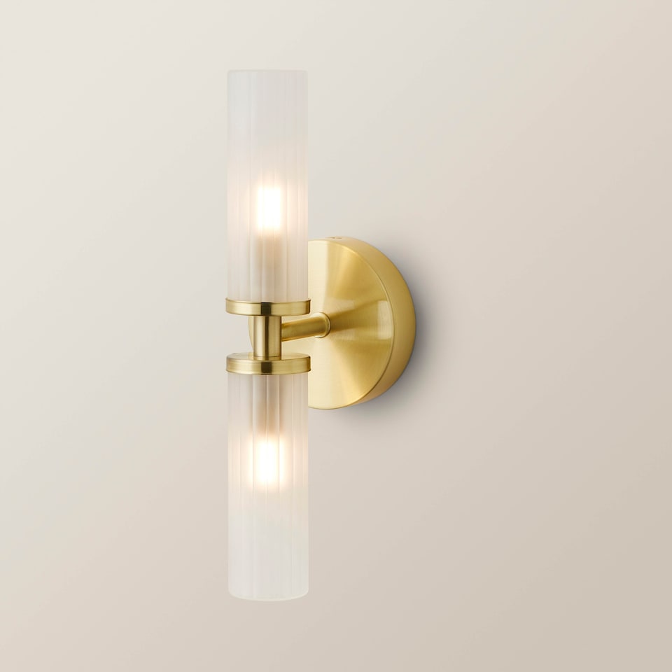 image 1 of ValueLights Canya Pair Gold 2 Way IP44 Frosted Glass Wall Lights & Bulbs | Gold