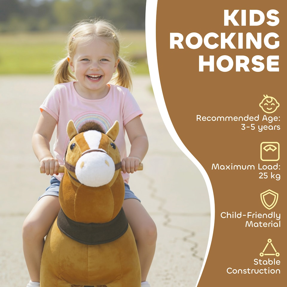 image 1 of AIYAPLAY Ride On Horse, Plush Animal Walking Horse Toy with Wheels, Brown