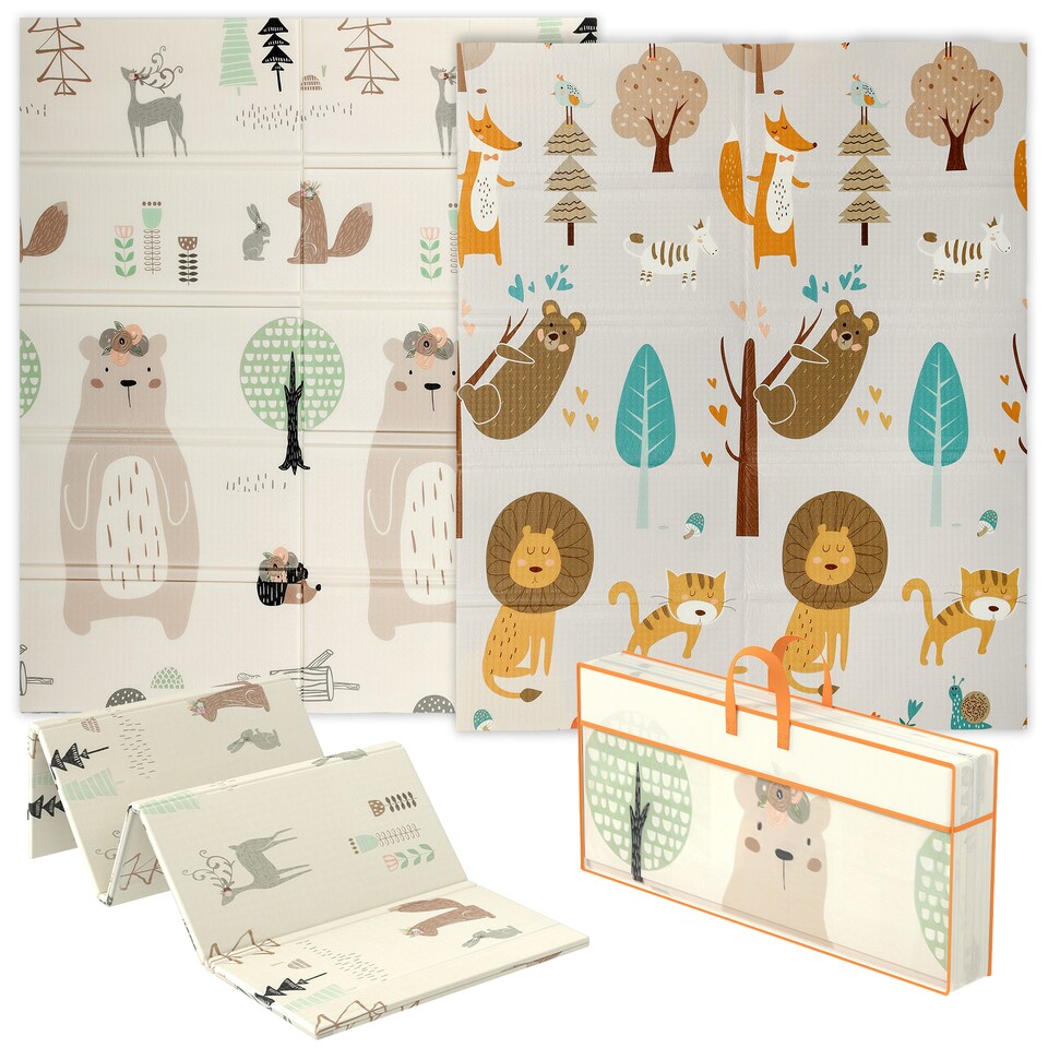 image 1 of AIYAPLAY Baby Play Mat, Double Sided Crawling Mat, Animal Theme