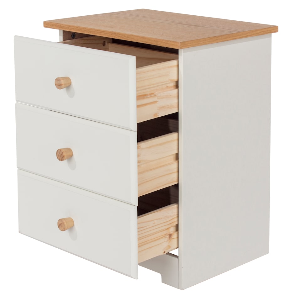 image 1 of Colorado 3 Drawer Bedside Cabinet - Affordable Modern White & Oak Style | White | Soft White | One Size | 1