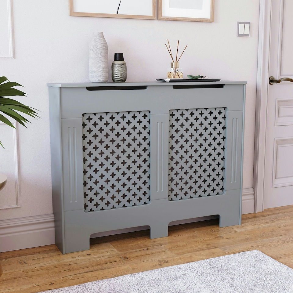 image 1 of Vida Designs Oxford Radiator Cover Painted MDF Cabinet, Grey, 111cm