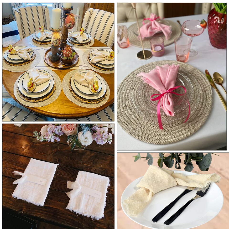 image 1 of 6pcs Fringe Cloth Napkin, 100% Soft Cotton Cloth Napkins - 20 Inch