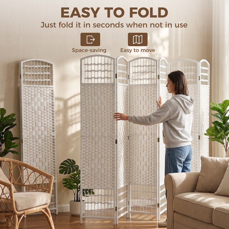 image 1 of HOMCOM 6 Panel Folding Room Divider, Freestanding Privacy Screen, White