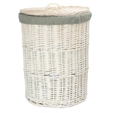 Large Round White Wash Laundry Hamper with Grey Sage Lining | Grey | Grey
