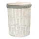 image 1 of Large Round White Wash Laundry Hamper with Grey Sage Lining | Grey | Grey