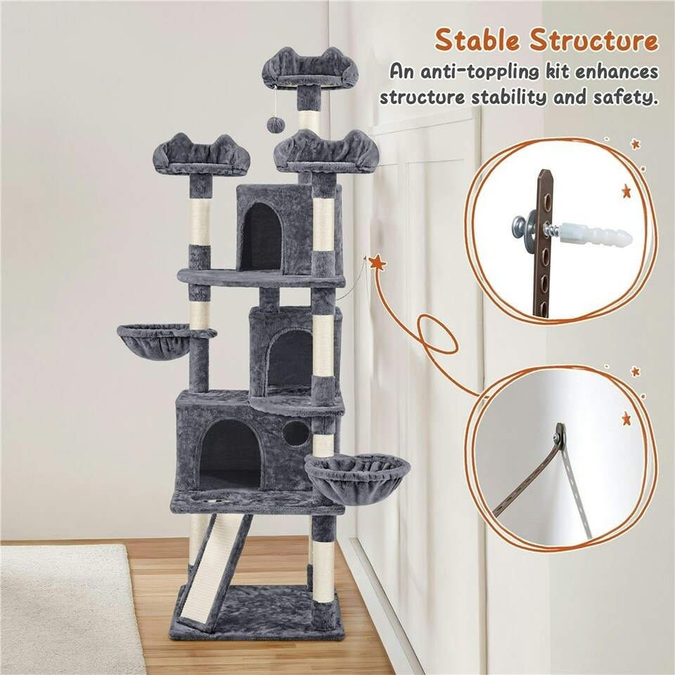 image 1 of Yaheetech Large Cat Tree with 3 Condos Dark Grey