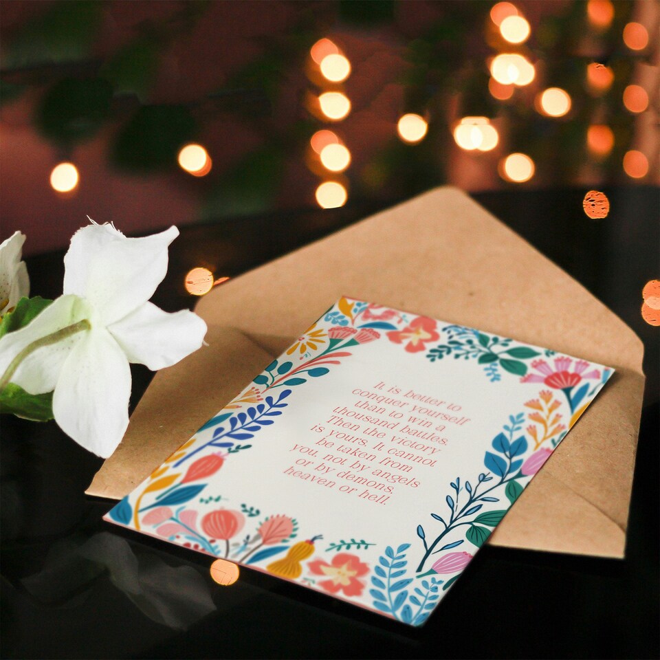 image 1 of Conquer Yourself Buddhist Mindfulness Quote Spiritual Birthday Card