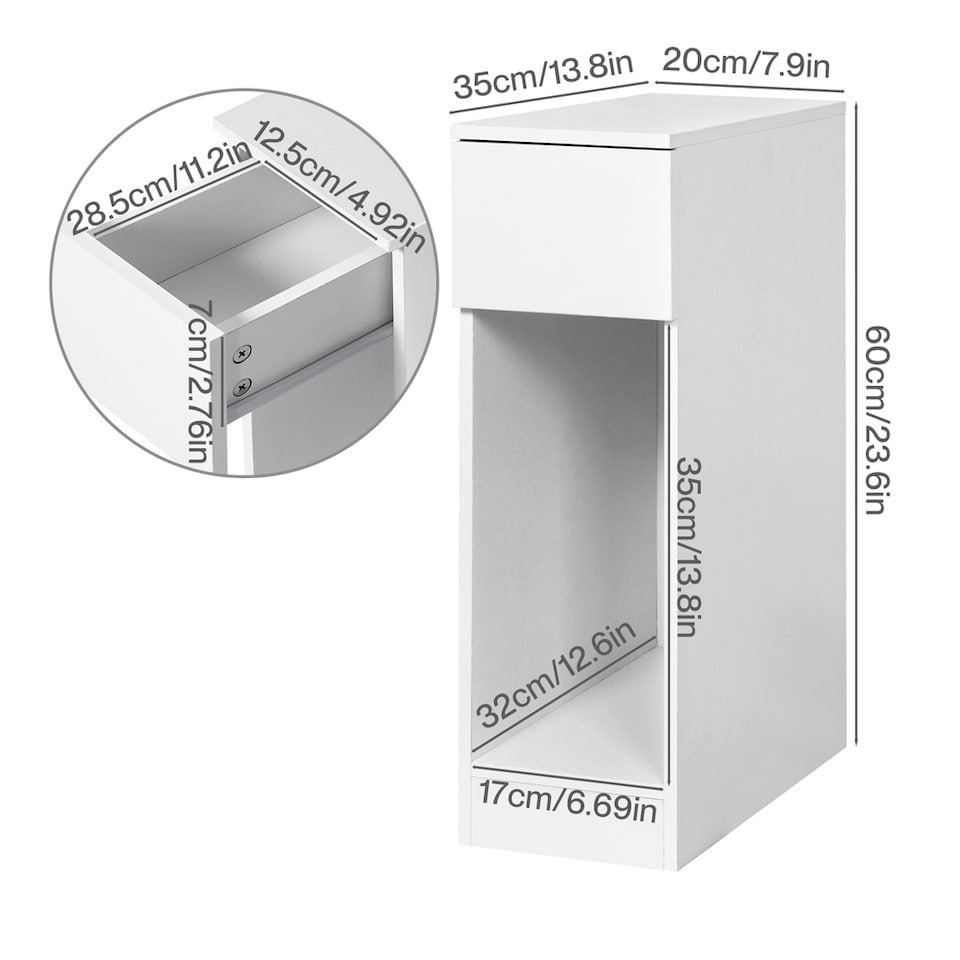 image 1 of Levede Bedside Table Cabinet  Narrow Slim Side Cabinet White Drawer Open Shelf