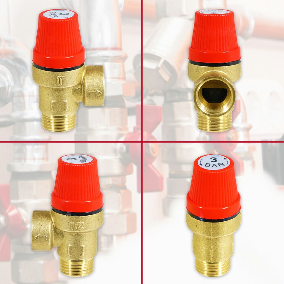 image 1 of SPARES2GO Pressure Relief Safety Valve for Ferroli Boiler 3 Bar 1/2" BSP Male x Female Brass PRV