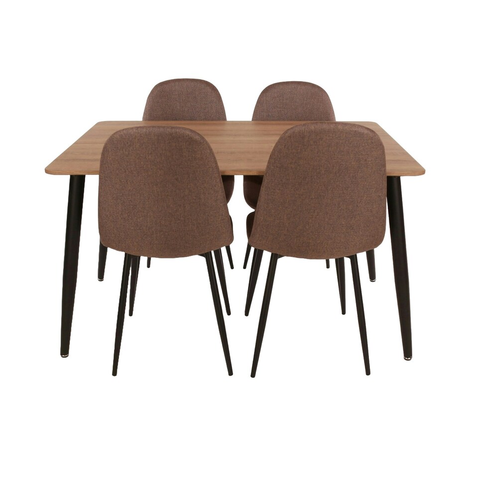 image 1 of Core Products Aspen Dining Set - Rectangular Table and Four Brown Fabric Upholstered Chairs, H75.0cm x W80.0cm x L120.0cm Brown