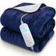image 2 of Fleece & Sherpa Electric Heated Throw - Navy