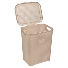 45L Plastic Laundry Basket Dirty Clothes Washing Storage Hamper with Handles & Lid | Multi | Cappuccino