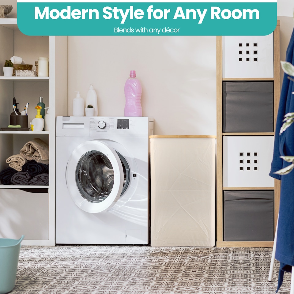 image 1 of 140L Foldable Laundry Basket with Lid, Polyester Clothes Hamper