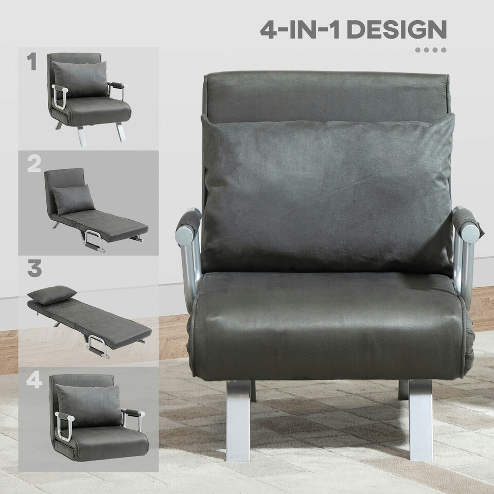 image 1 of HOMCOM Sofa Bed Foldable Portable Sleeper Lounge w/ Pillow Dark Grey