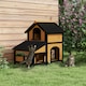 image 7 of PawHut Wooden Outdoor Cat House w/ Flower Pot, Windows, Multiple Entrances Yellow