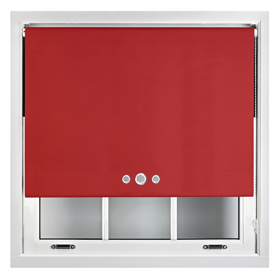 image 1 of FURNISHED Blackout Roller Blinds with Triple Round Eyelets Cut to Size Easy Fit Window Shade | Red | Red | (W) 60cm x (L) 210cm
