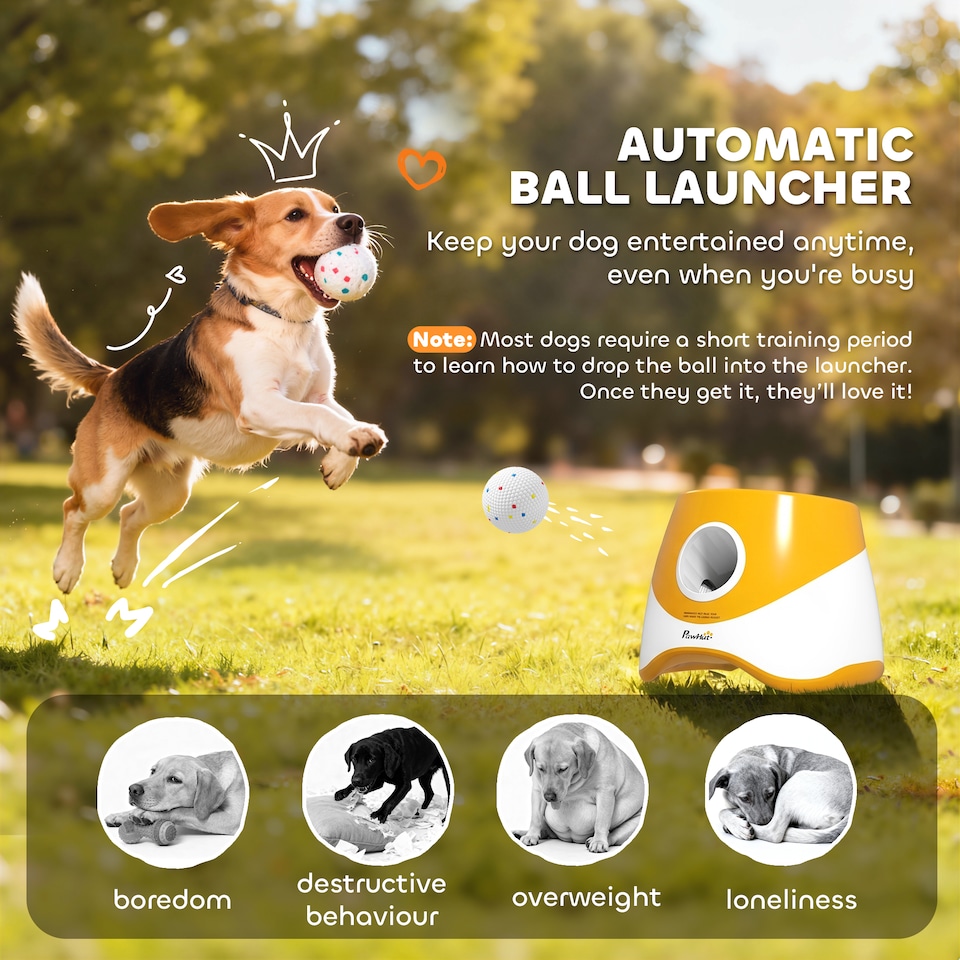 image 1 of PawHut Automatic Dog Ball Launcher with 5 ETPU Balls