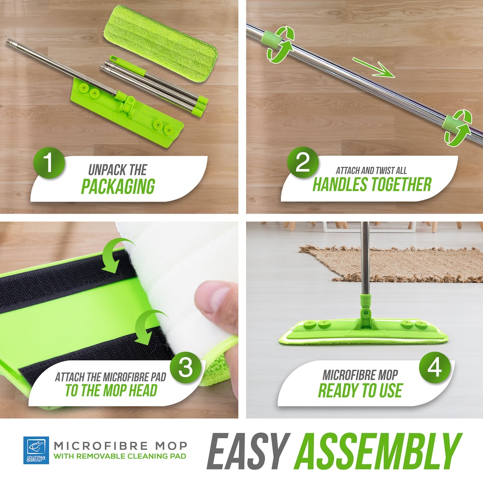 image 1 of Microfibre Mop with Washable Removable Pad for Laminate, Wood and Tile Floor