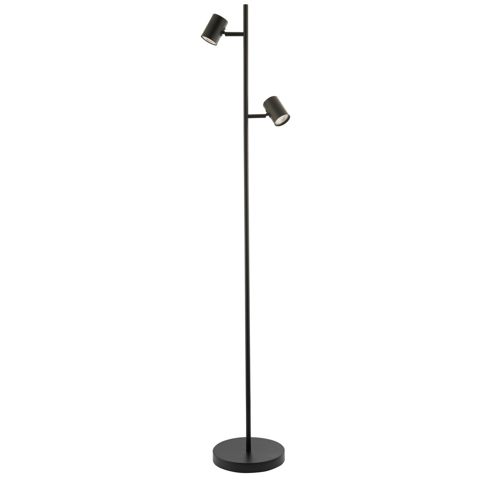 image 1 of LED Double Spot Black Metal Floor Lamp with Foot Switch and Adjustable Heads | Black