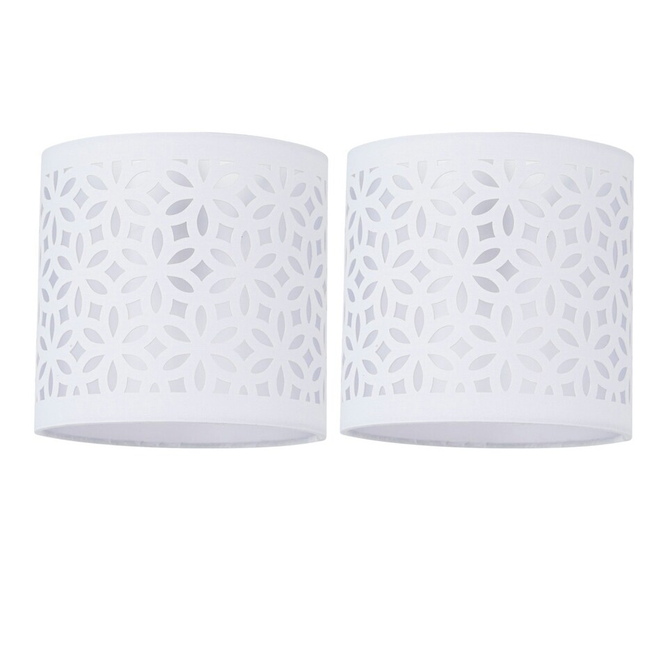 image 1 of First Choice Lighting Set of 2 White Laser Cut 15.5cm Table Lamp Shades White