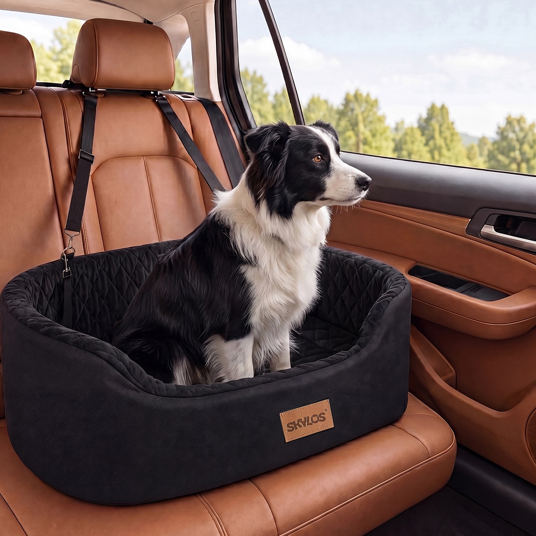 Skylos Dog Car Seat Large Booster Bed for Cars Travel SUV Black Soft Oxford